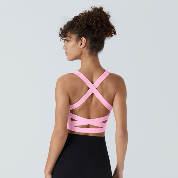 SoftlyZero™ Airy Square Neck Crisscross Tank Cups Pink Nosegay Sports bra NWT - Picture 2 of 4